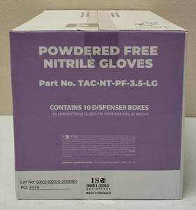 lot 10 image: GLOBAL SOLUTIONS -TAC BRAND- POWDER Free Nitrile Gloves (10 Boxes) SIZE L