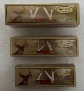 lot 36 image: Whitetail Cutlery  (2) WT - 214 OSB - Bent Creek Congress, (1) WT - 133 OSB - Executive Whittler & (1) WT - 910 OSB - Range Rider