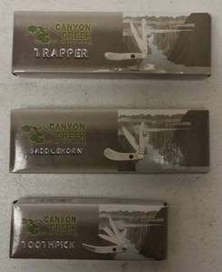 lot 37 image: Canyon Creek Cutlery  (1) CCK-508IP - Trapper, (1) CCK- 528IP - Saddle Horn & (1) CCK- 109IP3 Three Blade Toothpick