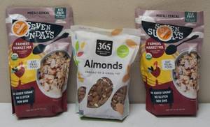 lot 59 image: (2) Seven Sundays - Farmers Market Mix - Almond Date Currant & (1) 365 Almond Whole Foods Market Unroasted & Unsalted