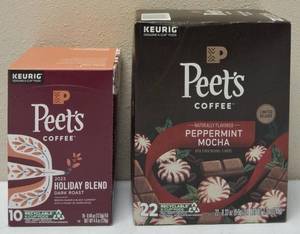 lot 60 image: Peets Coffee  (1) Holiday Blend - 10 K-Cups (1) Peppermint Mocha - 22 K-Cups