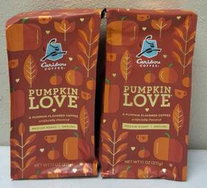 lot 61 image: (2) Caribou Coffee  Pumpkin Love - A Pumpkin Flavored Coffee - Medium Roast  Ground - 11 oz Bags