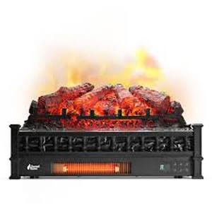 lot 34 image: TURBRO Eternal Flame 26 in. Infrared Electric Fireplace Log Heater - Realistic Pinewood Ember Bed in Black with Remote     Customer Returns See Pictures