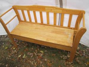 lot 93 image: Light tone wooden entry bench with ...