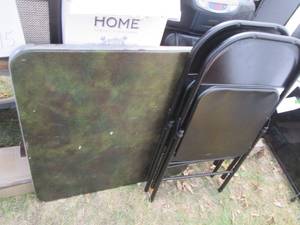lot 131 image: Folding card table with two metal c...