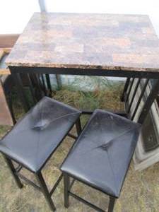 lot 140 image: Counter height metal frame dining t...