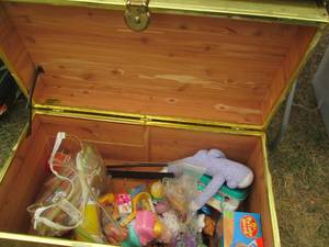 lot 37 image: Metal cedar lined storage trunk wit...