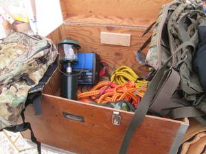 lot 44 image: Wood storage trunk approx 27x24x17i...