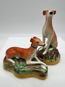 lot 15 image: Pair of Vintage STAFFORDSHIRE Porcelain Greyhound Dogs - England