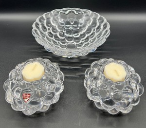lot 89 image: ORREFORS Art Glass - Raspberry Bowl and Votive Candle Holders with Original Label