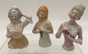 lot 58 image: 3 Vintage Porcelain Half Dolls - German - Pinks