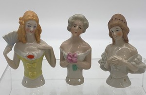 lot 59 image: 3 Vintage Porcelain Half Dolls - German - Pink Bouquet