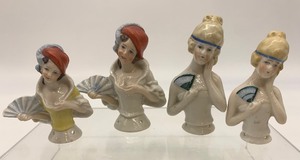 lot 60 image: 4 Vintage Porcelain Half Dolls - German - Fans