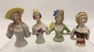 lot 91 image: 4 Vintage Porcelain Half Dolls - Yellows - German