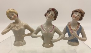 lot 92 image: 3 Vintage Porcelain Half Dolls - German - Blues
