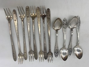 lot 95 image: Vintage Small Silverplate Appetizer Spoons - Norway and Forks
