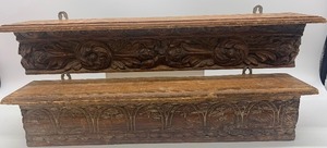 lot 110 image: 2 Ornate Decorative Hand Carved Wood Shelves