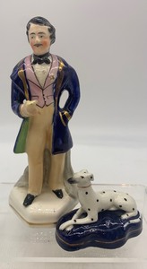 lot 115 image: Vintage STAFFORDSHIRE Standing Richard Cobden with FITZ & FLOYD Dalmation Dog