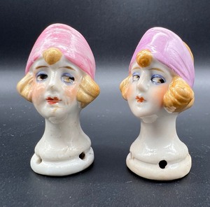 lot 129 image: Pair Vintage Porcelain Half Doll Heads - Germany