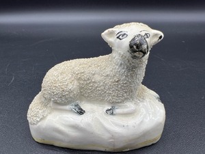 lot 142 image: Antique STAFFORDSHIRE Porcelain Lamb Sheep Ewe