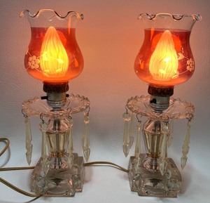 lot 233 image: Pair of Vintage Etched Cranberry Glass Boudoir Lamps