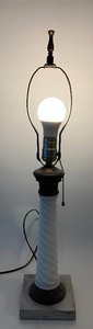 lot 163A image: Vintage Spiral Milk Glass and Marble Base Table Lamp