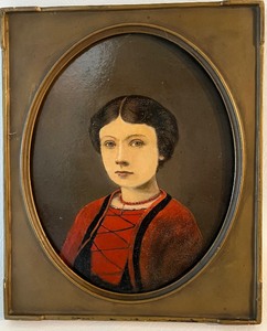 lot 170 image: Vintage Original Oil on Board Portrait Painting - Mrs. Louis Falk