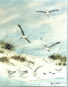 lot 203 image: Artist GARY PARTIN Signed Seagull Seascape Watercolor Art