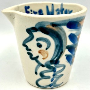 lot 208 image: Vintage MA HADLEY Pottery Country FIREWATER Ceramic Measuring Shot Glass in a Native American Motif