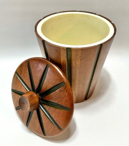 lot 190 image: A MCM Beauty Vintage MID CENTURY Vermillion WALNUT WOOD Ice Bucket