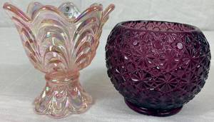 lot 147 image: Vintage L E Smith Glass Candle Holder and Fenton Art Glass Iridescent Pink 2 Way Candleholder