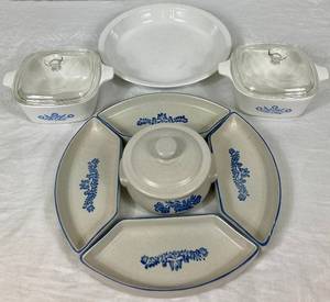 lot 155 image: Vintage Corningware and Pfaltzgraff Yorktowne Chip and Dip Set of 5