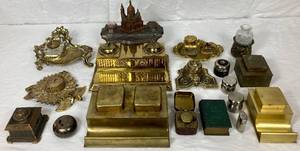 lot 24 image: Large Collection of Metal Inkwells- 18 pc