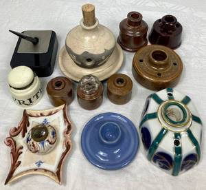 lot 26 image: Assortment of Ceramic, Pottery and Plastic Inkwells- 12 pc