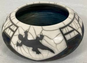 lot 164 image: Studio 400 West Len Hughes 2001 Raku Fired Pottery Vessel
