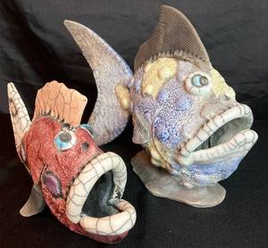 lot 106 image: Original CeramicPottery Fish Sculptures