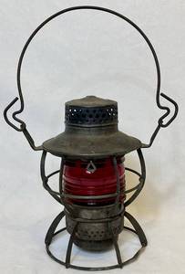 lot 67 image: Antique Dressel Arlington NJ Railroad Lantern Red Globe