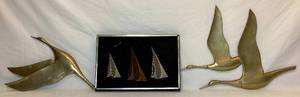 lot 32 image: MCM Flying Geese Wall Hanging and String Wire Sailboat Art