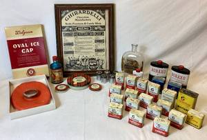 lot 43 image: Vintage Branded Containers from Schilling, Boraxo, Kohler, Scotch Tape, Pepsodent, Brandts Ammonia, Mrs. Stewarts Liquid Bluing and more