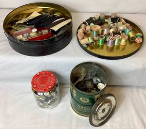 lot 73 image: Vintage Buttons Collection plus Wooden Thread Spools and Vintage Sewing Accessories