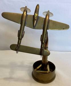 lot 125 image: WWII Trench Art P 38 Fighter Ashtray with spent shell casings