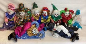 lot 143 image: Vintage Lot of 9 Porcelain Clowns