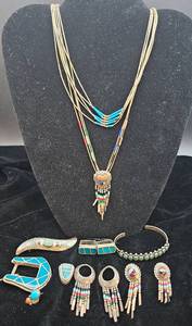 lot 18 image: Collection of Sterling Silver and Turquoise Jewelry