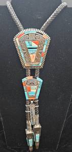 lot 11 image: Alvin Begay Sterling Silver and Turquoise Bolo Tie