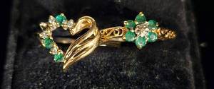 lot 12 image: 2- 10K Gold Emerald and Diamond Rings