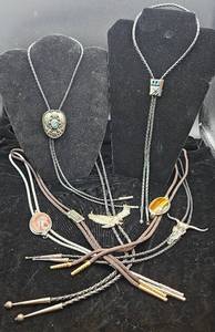 lot 23 image: Collection of 6 Bolo Ties -some with Turquoise Accents