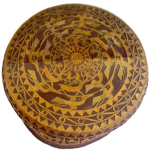 lot 4 image: Handcrafted Wooden Inlay Table With Gold Painted Accents