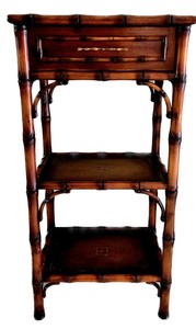 lot 46 image: HALTED DO NOT BID Contact 715-243-9375 Tiered Faux Bamboo Accent Table
