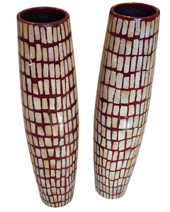 lot 52 image: Pair of Eggshell Inlay Red Floor Vases