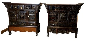 lot 76 image: Pair of Heavily Carved Vietnamese Small Commodes